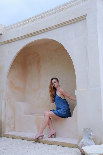 Cali Silky Mini Dress in Blue