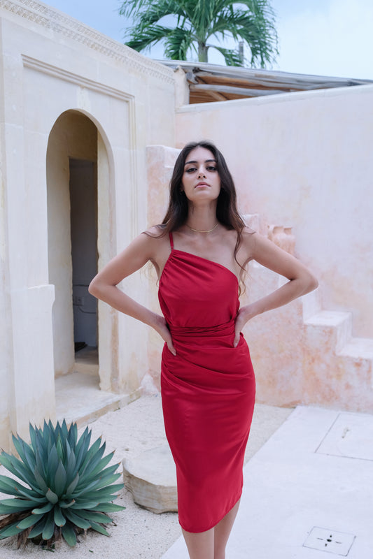 Cali Silky Set Multiway Dress in Red