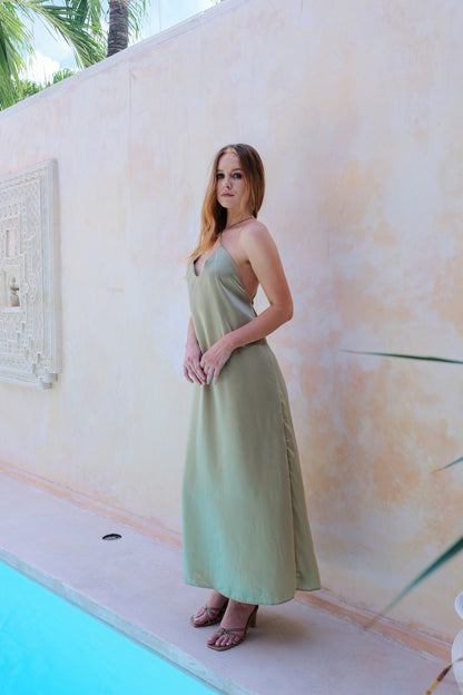 Helena Silky Dress in Green